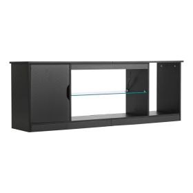 TV Stand for TVs up to 65 inch, Modern Entertainment Center with Light Strip, Wooden TV Cabinet Storage with Glass Shelf and Adjustable Shelves