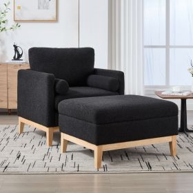 35.4 "Wide Farmhouse Performance Upholstered Wood Base Square Accent Arm Chair with Ottoman Natural Wood Legs with Reversible Lid Coffee Table fo