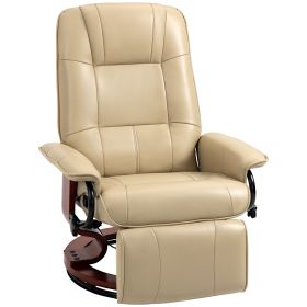 Leather Manual Recliner, Adjustable Swivel Lounge Chair with Footrest, Armrest and Wrapped Wood Base for Living Room, Cream White