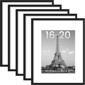 6x20 Picture Frame Set of 5, Display Pictures 11x14 with Mat or 16 x 20 Without, Wall Gallery Poster Frames, Black