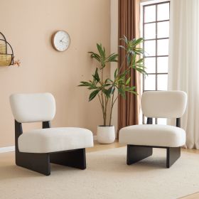 [Set of 2] Modern Beige Lounge Chair with Polyester Upholstery, Sturdy Wood Base With Black Finish
