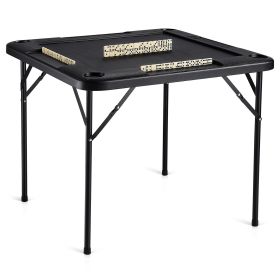 Mahjong Table, Square 4 Player Folding Card Table with 4 Cup Holders & 4 Chip Trays