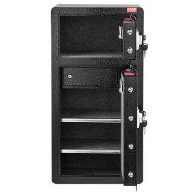 Double Doors 5.5 cu.ft Safe Box with Key Lock & Password, Safe Lock Box with Fireproof Bag, Key Rack, LED Light