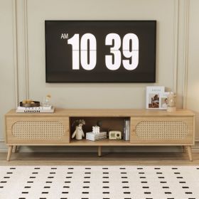 Boho TV Stand for TVs up to 80'' , Modern Farmhouse Media Console, Entertainment Center with Solid Wood Legs, TV Cabinet for Living Room, Home Th
