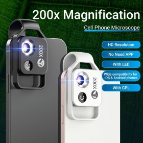APEXEL HD 200X Microscope Macro Lens For Mobile Phone Magnification Portable Pocket With CPL Filter LED Light For IPhone Huawei Samsung Xiaomi Mo (Color: Black, Material: Glass + Plastic)
