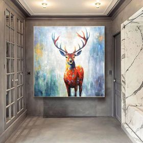 Hand Painted Abstract Deer Oil Painting On Canvas Textured Wall Art Animal Painting Textured Painting Abstract Wall Art Textured Wall Decor Gift (Style: 01, size: 120x120cm)