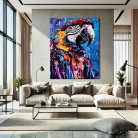 Parrot Figure Wall Art Bird Wall Art Exotic Painting Abstract Pop Art Canvas Bird Hand Painted Oil Painting Modern Canvas Art Above Bed Decor (Style: 01, size: 50x70cm)
