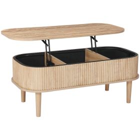 39.4 in Lift Top Coffee Table, Fluted Oval Coffee Table with 3 Hidden Compartment, Mid Century Wooden Oval Center Desk with Storage (Default: Default)